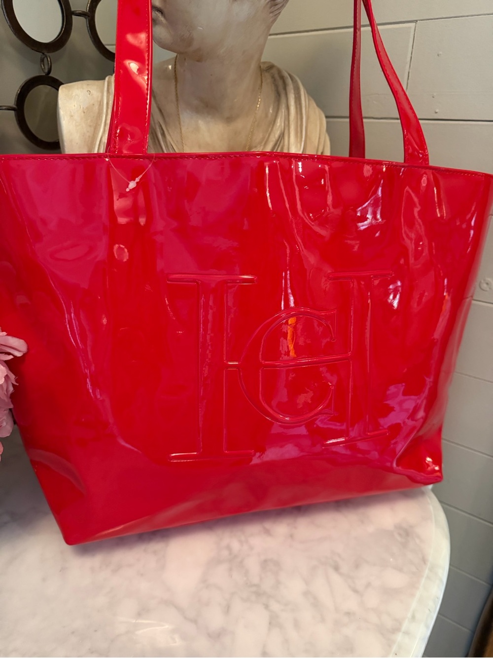 Carolina Herrera Glossy Red Top handle tote